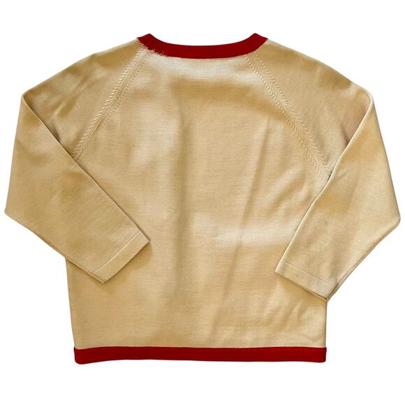 RARE Vintage Don Loper Cream Knit Red Trim Mod Cardigan 3/4-Sleeve Dinner Jacket - Picture 3 of 10